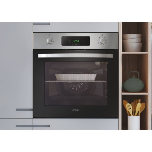 Horno eléctrico Candy 70 litros con anafe Samsung vidrio negro empotrado en mueble cocina