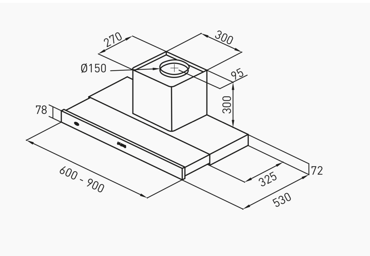 Campana extractora TST extensible plateada empotrada en alacena de cocina