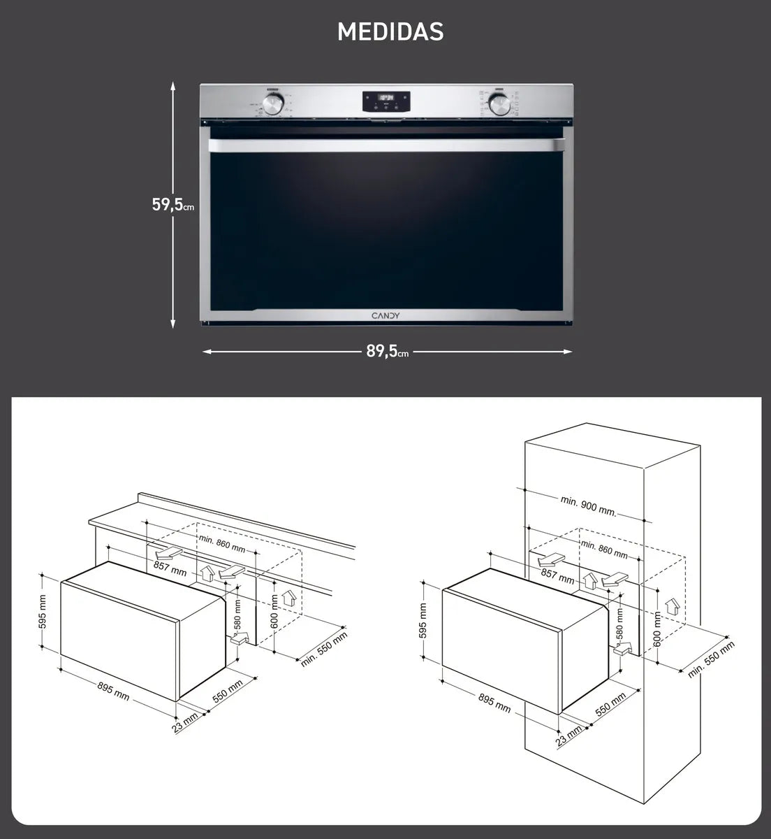 Horno eléctrico Italiano Candy 90 cm ELIOE91MF-12 | 124L