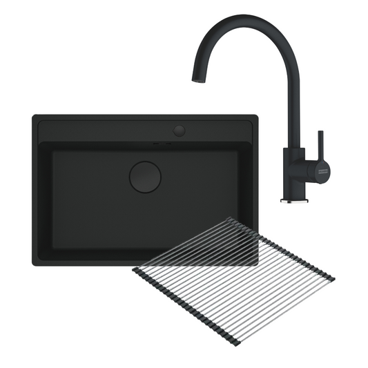 Franke bacha y grifo negro más escurridor rollmat
