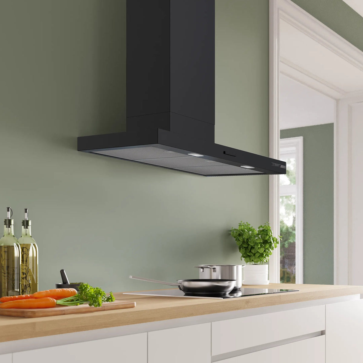 Campana decorativa de pared Bosch DWB95CC60 Serie 4 de 90 cm en negro mate, vista frontal