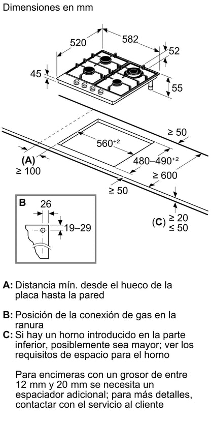 Anafe Bosch PGH6B5K90 esquema de instalación