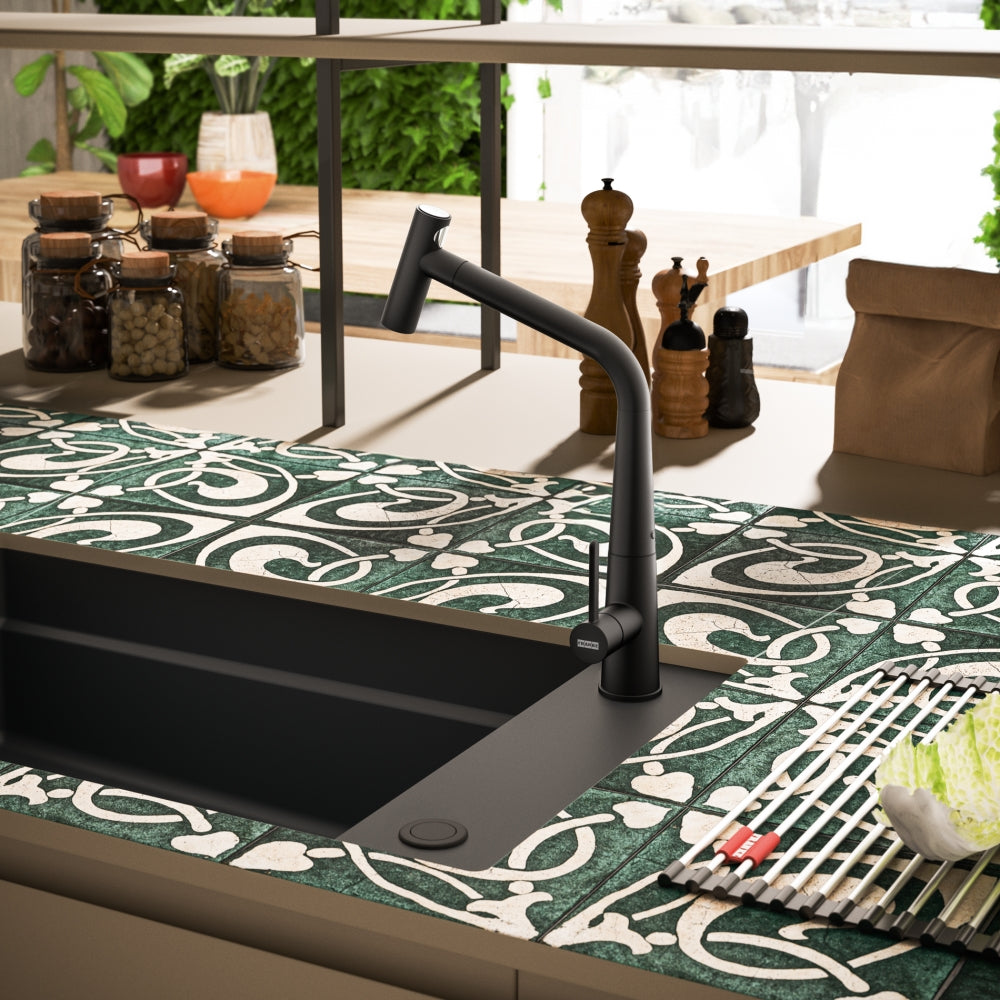 Combo Franke: Bacha Maris MRG610-72TL Negro + Grifo Icon Black Matt