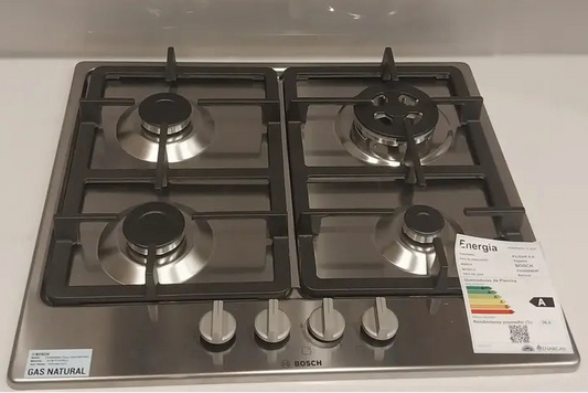 Anafe a Gas Bosch PGH6B5K90 Serie 4 | 4 Hornallas Acero Inox 60cm con Quemador Wok