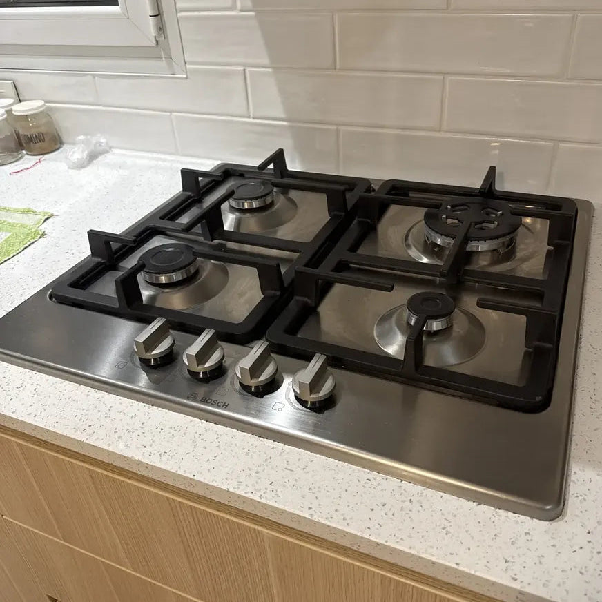 Anafe a Gas Bosch PGH6B5K90 Serie 4 | 4 Hornallas Acero Inox 60cm con Quemador Wok