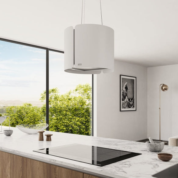 Campana de isla Franke blanco mate colgante de 42 cm con diseño nórdico suspendida
