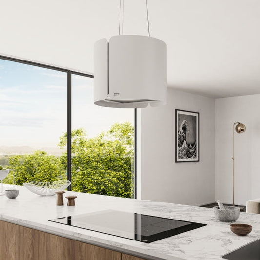 Campana de isla Franke blanco mate colgante de 42 cm con diseño nórdico suspendida