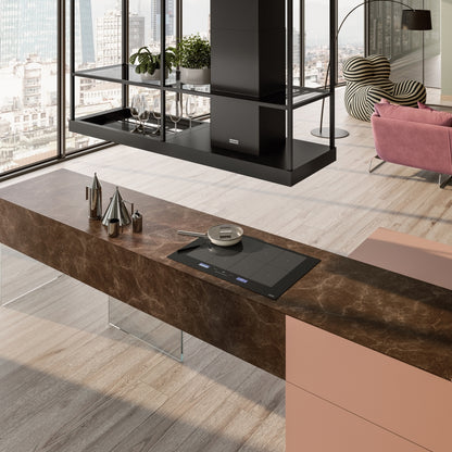 Campana de isla Franke negra mate con estantería suspendida de 180 cm ancho