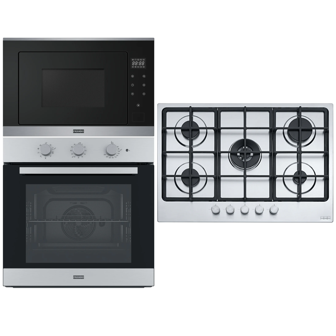 Combo Franke Horno Limpieza a Vapor Anafe de 5 y Microondas