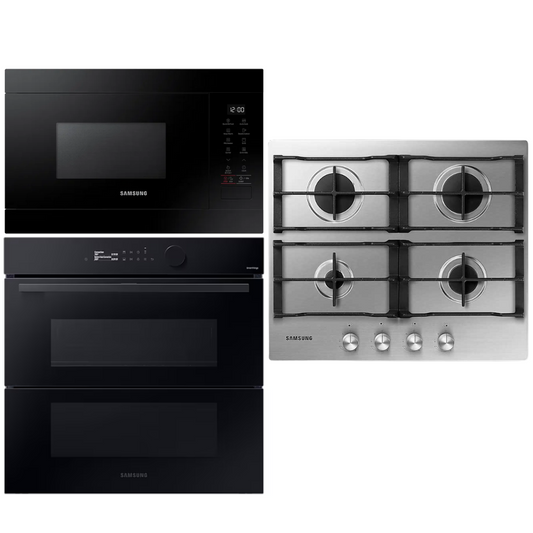 Samsung Horno dual Cook Flex Microondas negro y anafe acero