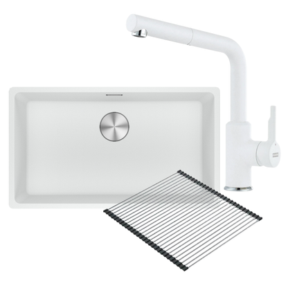 Combo Bacha Blanco Polar 76 cm x 51 cm + Grifería Urban L + Roll Mat