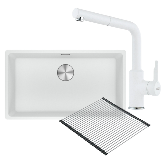 Combo Bacha Blanco Polar 76 cm x 51 cm + Grifería Urban L + Roll Mat