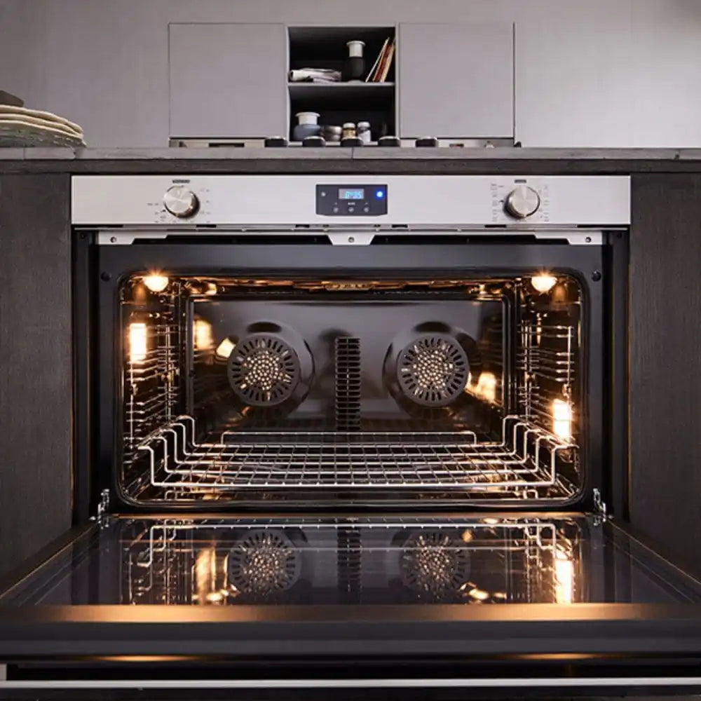 Horno eléctrico Candy empotrable acero inoxidable 90 cm con puerta de vidrio negro