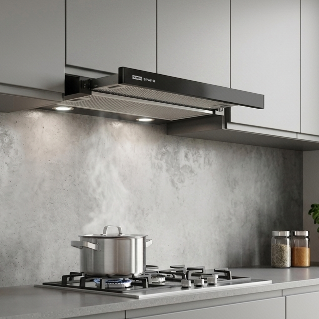 Campana de empotrar Franke Flexa Touch 60 cm cristal negro instalada