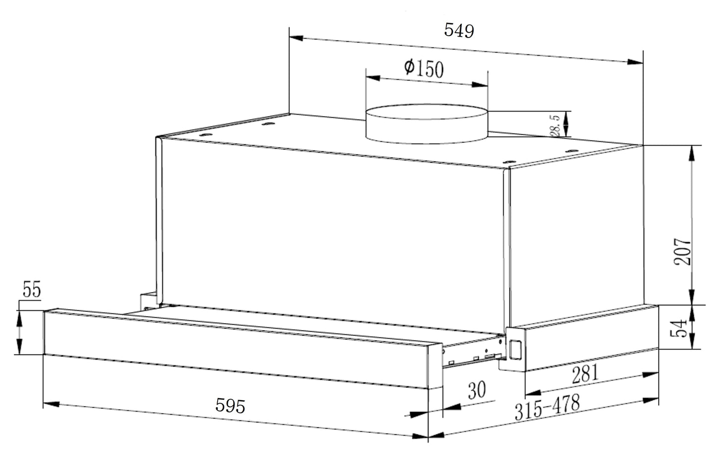 Plano y medidas Franke Flexa Touch 60 cm