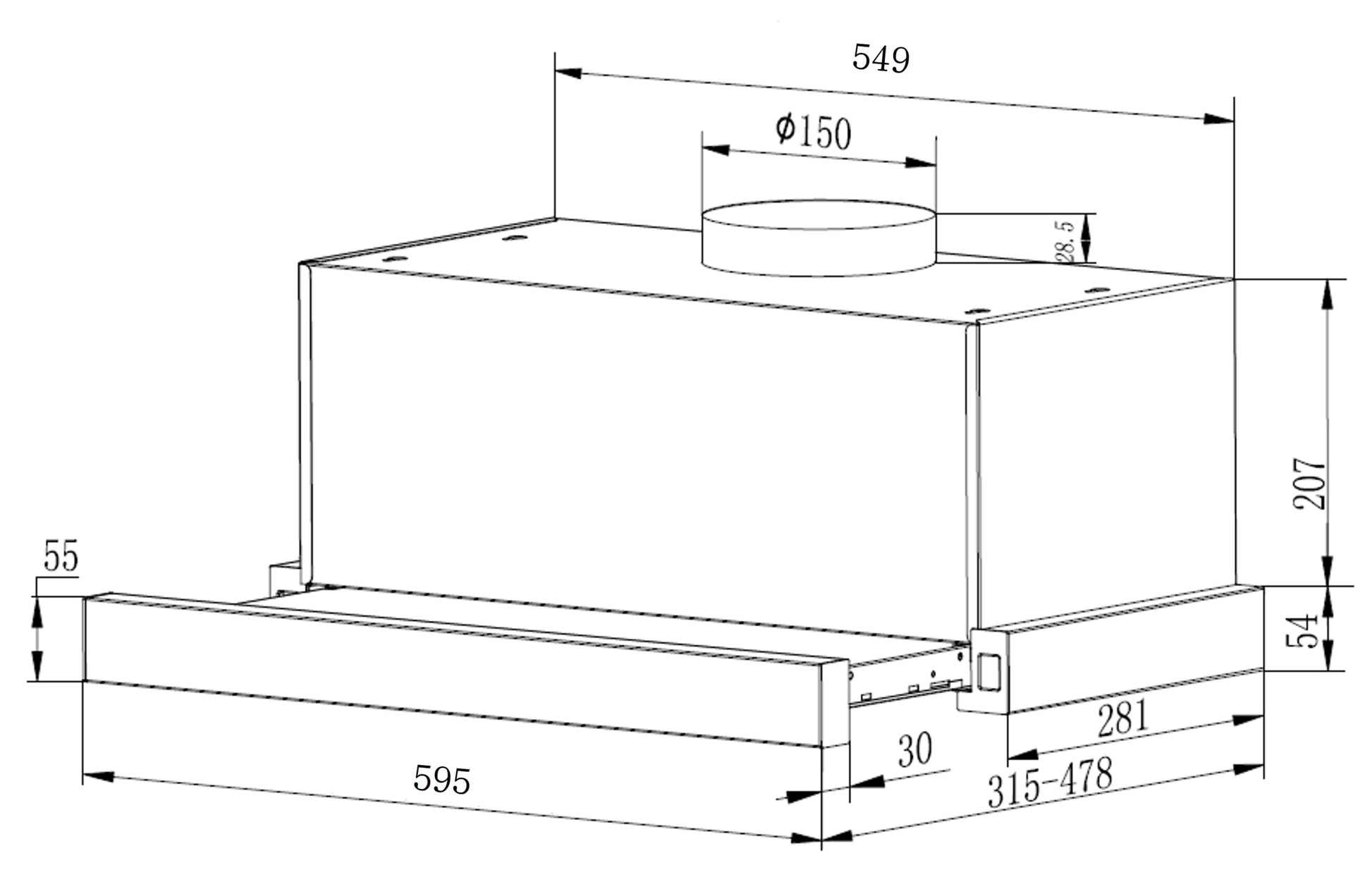 Plano y medidas Franke Flexa Touch 60 cm