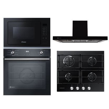 Combo Horno a gas Empotrable Electrolux Microondas Anafe a gas y Campana Negra