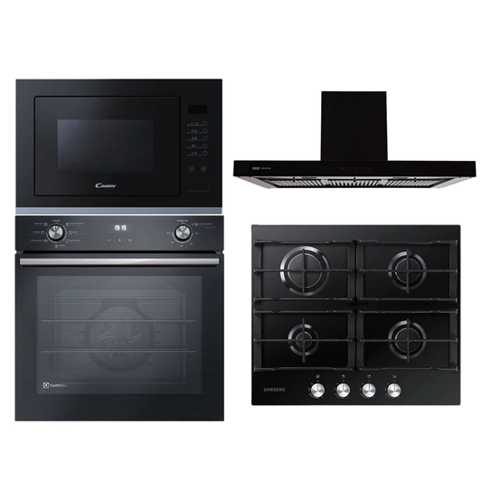 Combo Horno a gas Empotrable Electrolux Microondas Anafe a gas y Campana Negra
