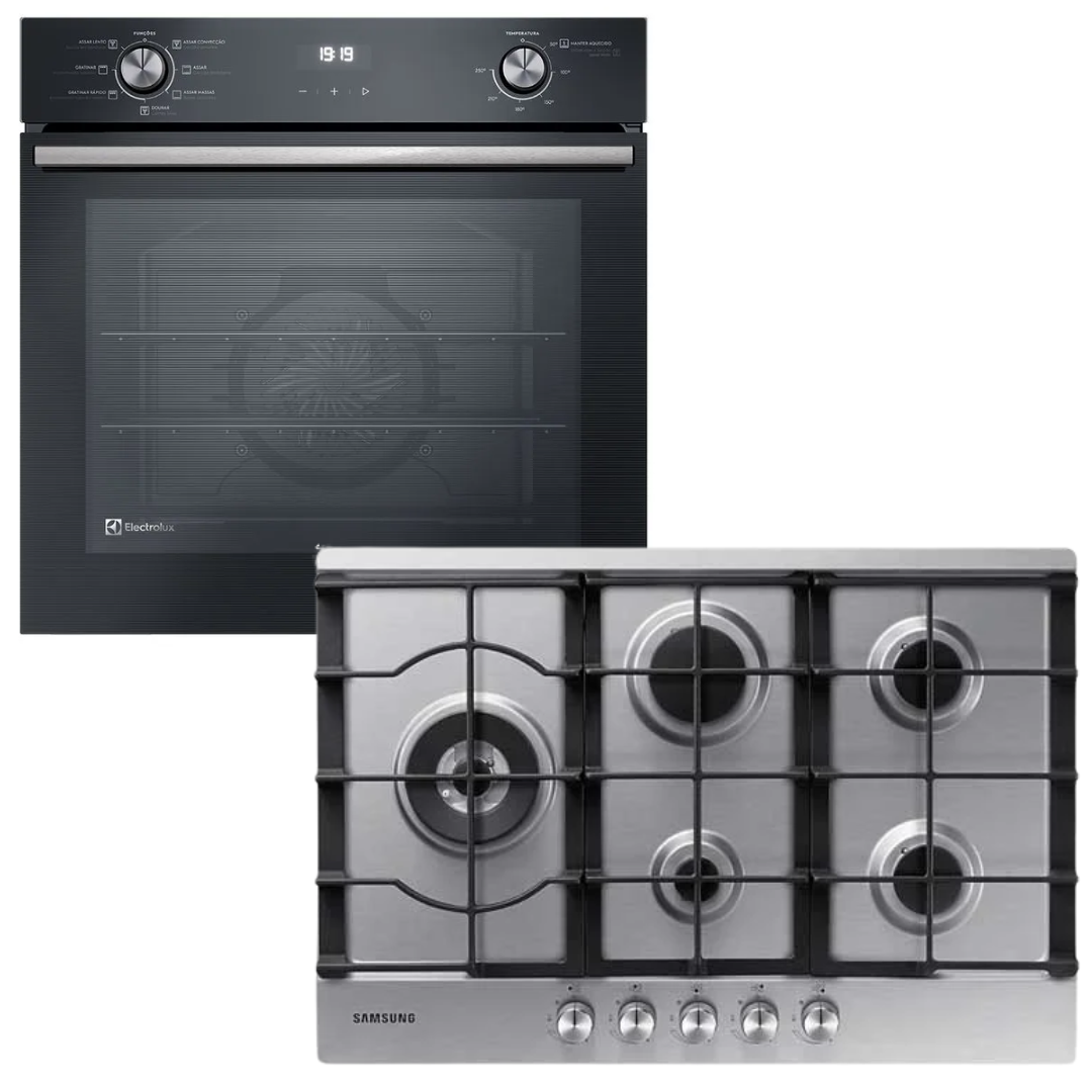 Combo horno empotrable Electrolux negro con anafe Samsung 5 hornallas acero inoxidable