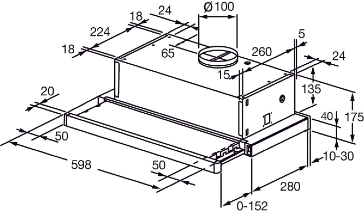 Campana empotrable Spar Flexa 60cm frente acero inoxidable integrada en mueble