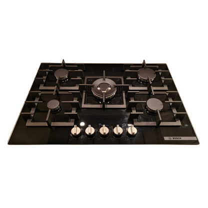 Anafe a Gas Bosch PPQ7A6I40 Serie 6 75cm | 5 Hornallas FlameSelect Vidrio Negro con Wok