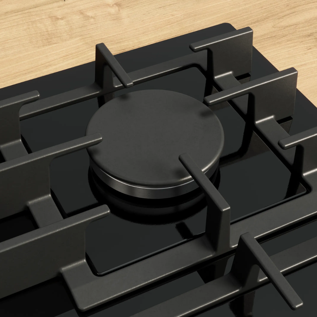 Horno pirolítico Bosch negro empotrado con anafe a gas de 90 cm en cocina moderna