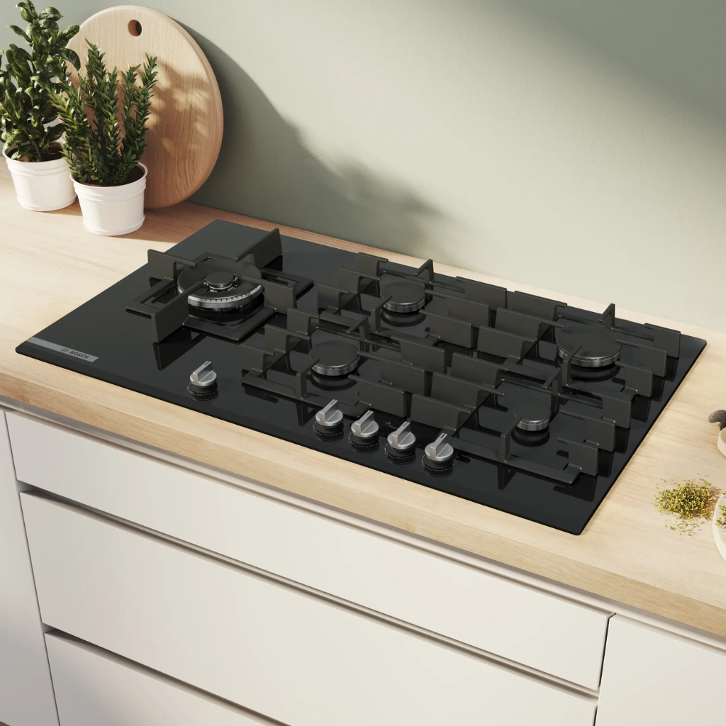 Horno pirolítico Bosch Serie 4 negro empotrado con anafe a gas de 90 cm integrado