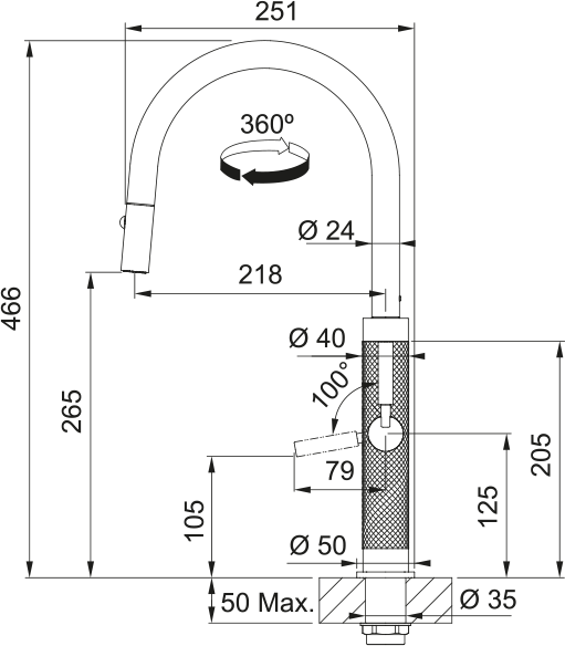 Grifo monocomando Franke acero inoxidable con caño extraíble en cocina moderna