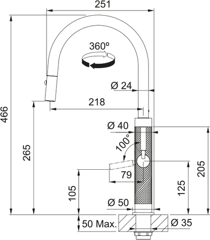 Grifo monocomando Franke acero inoxidable con caño extraíble en cocina moderna