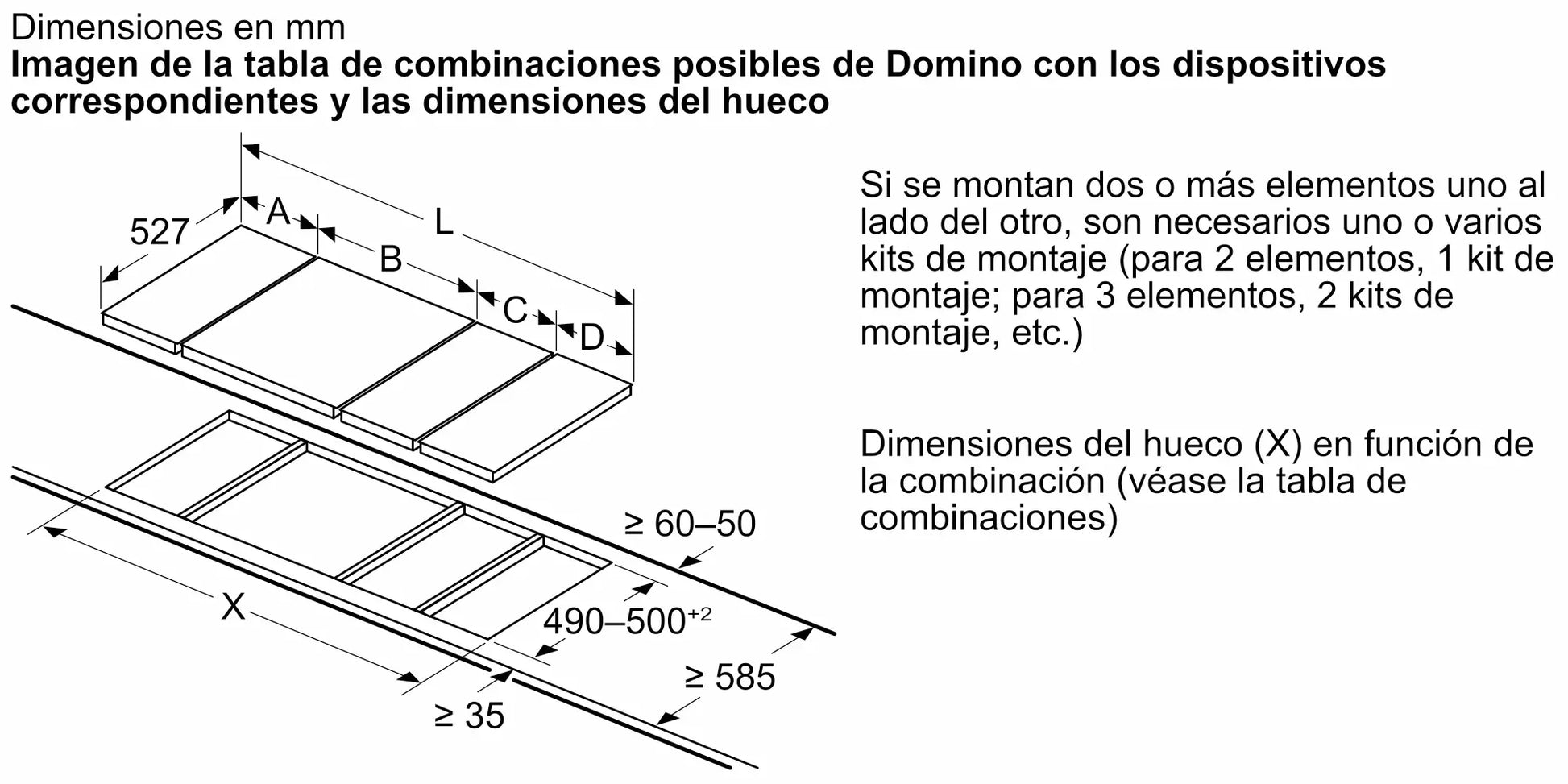 Diagrama de instalación con traducción del anafe Bosch PKF375FP2E
