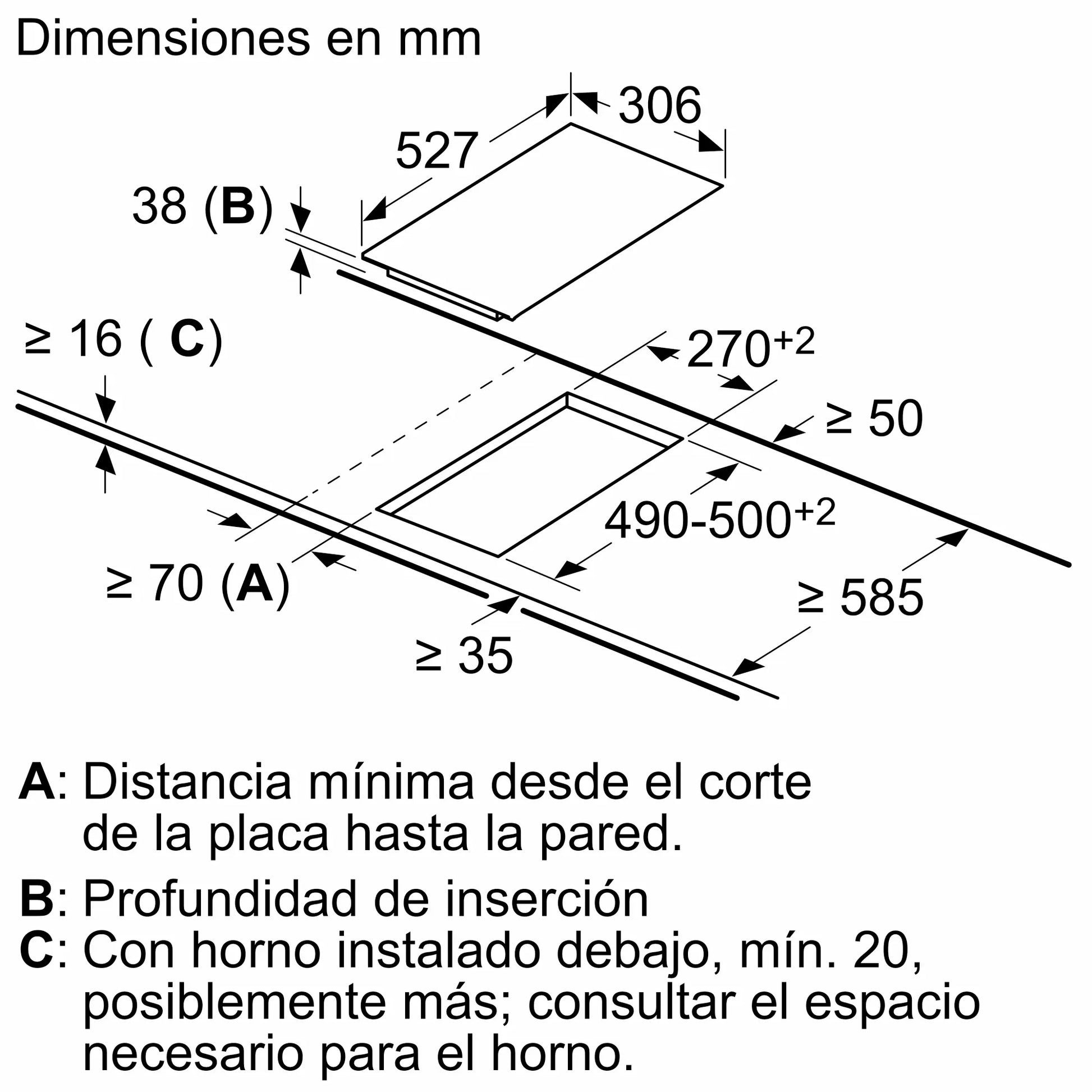 Diagrama técnico de conexión del anafe Bosch PKF375FP2E con módulo de ventilación