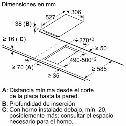 Diagrama técnico de conexión del anafe Bosch PKF375FP2E con módulo de ventilación