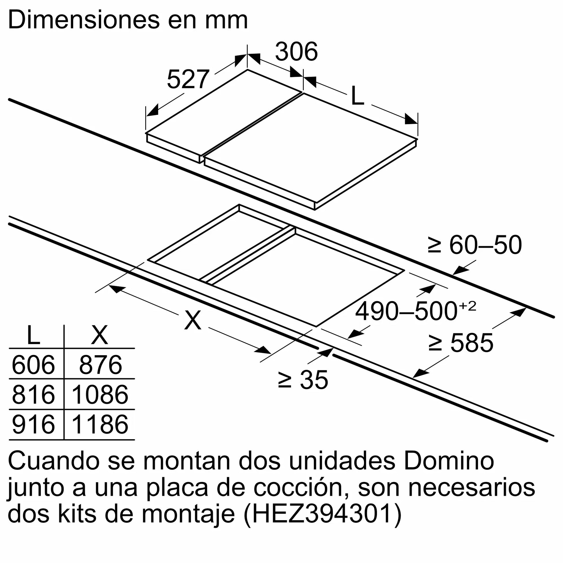 Plano técnico del aparato Bosch PKF375FP2E con dimensiones