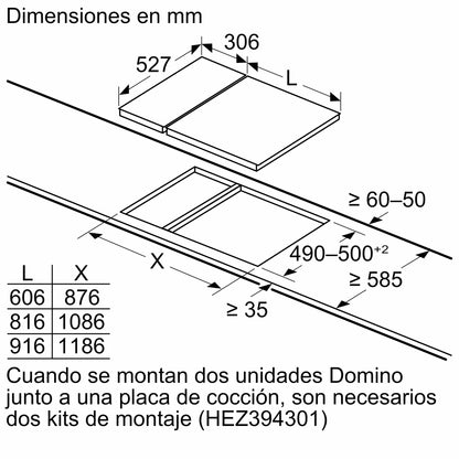 Plano técnico del aparato Bosch PKF375FP2E con dimensiones