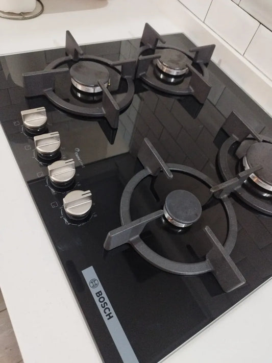 Anafe a Gas Bosch PPP6A6I10 Serie 6 | 4 Hornallas Vidrio Negro 60cm con FlameSelect