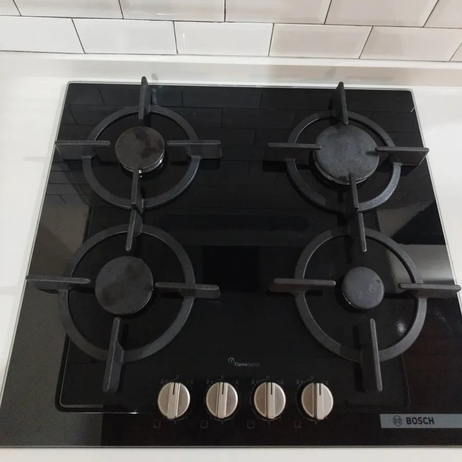 Anafe a Gas Bosch PPP6A6I10 Serie 6 | 4 Hornallas Vidrio Negro 60cm con FlameSelect