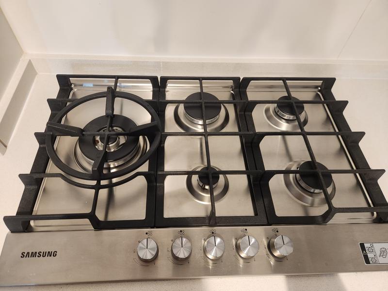 Samsung horno vapor con anafe 5 hornallas y microondas empotrable acero inoxidable