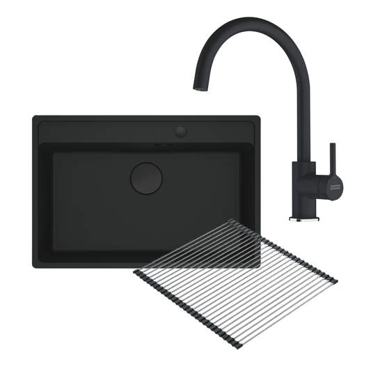Combo Bacha Negra 76 cm x 51 cm + Grifería Lina Black + Roll Mat