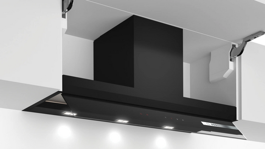 Campana decorativa integrable Bosch DBB97AM60 Serie 6 de 90 cm con cristal negro, vista frontal