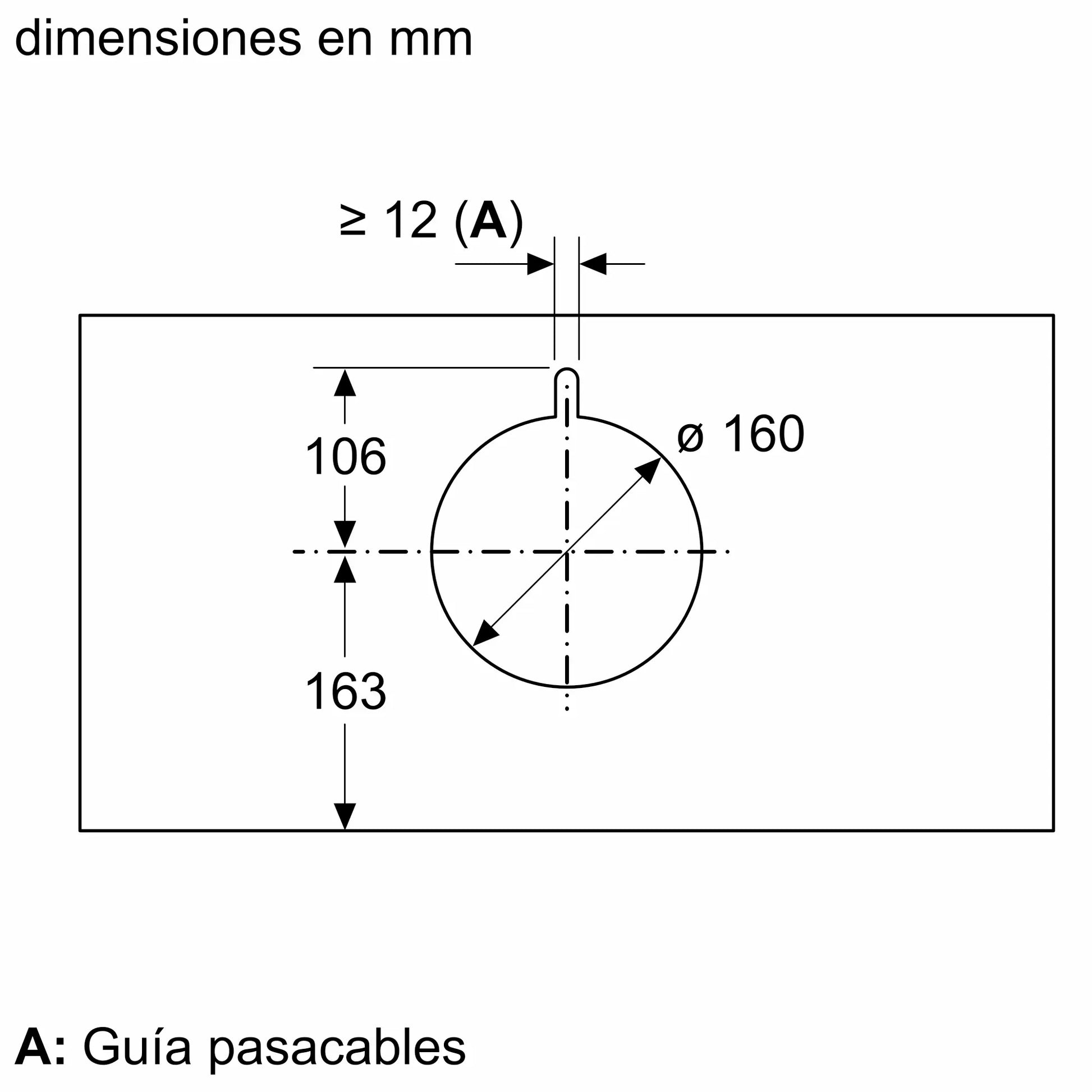 Diagrama de corte y tubería de instalación de la campana Bosch DBB97AM60
