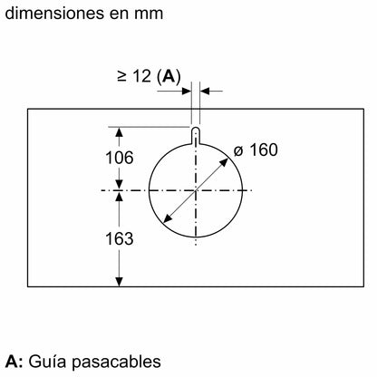 Diagrama de corte y tubería de instalación de la campana Bosch DBB97AM60