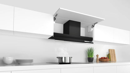 Campana integrable Bosch DBB97AM60 instalada en cocina con cristal negro y TouchSelect
