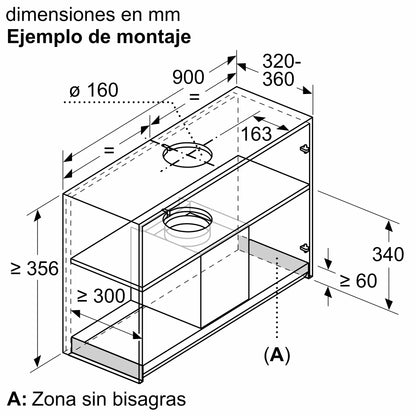 Plano de mueble alto de 90 cm para instalar la campana integrable Bosch DBB97AM60