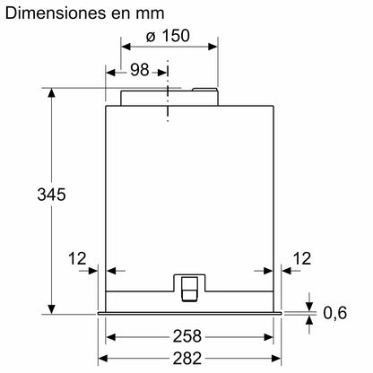 Vista lateral con dimensiones de la campana Bosch DLN56AC50
