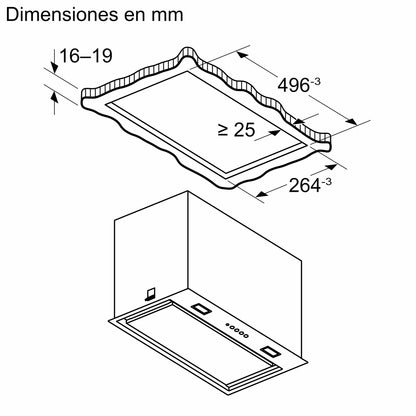 Plano de instalación de la campana Bosch DLN57PC60 de 52 cm