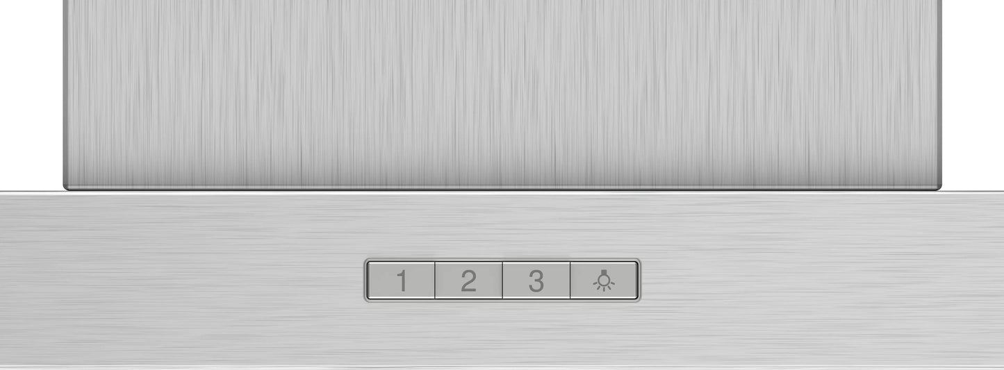 Campana de pared Bosch DWB96BC50 de 90 cm instalada en cocina con iluminación LED