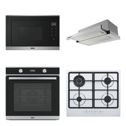 Combo Cocina Completa Franke: Horno FSM 86 H XS + Microondas con Grill + Anafe a Gas 4 Hornallas + Campana de Empotrar Flexa Lite 60 cm