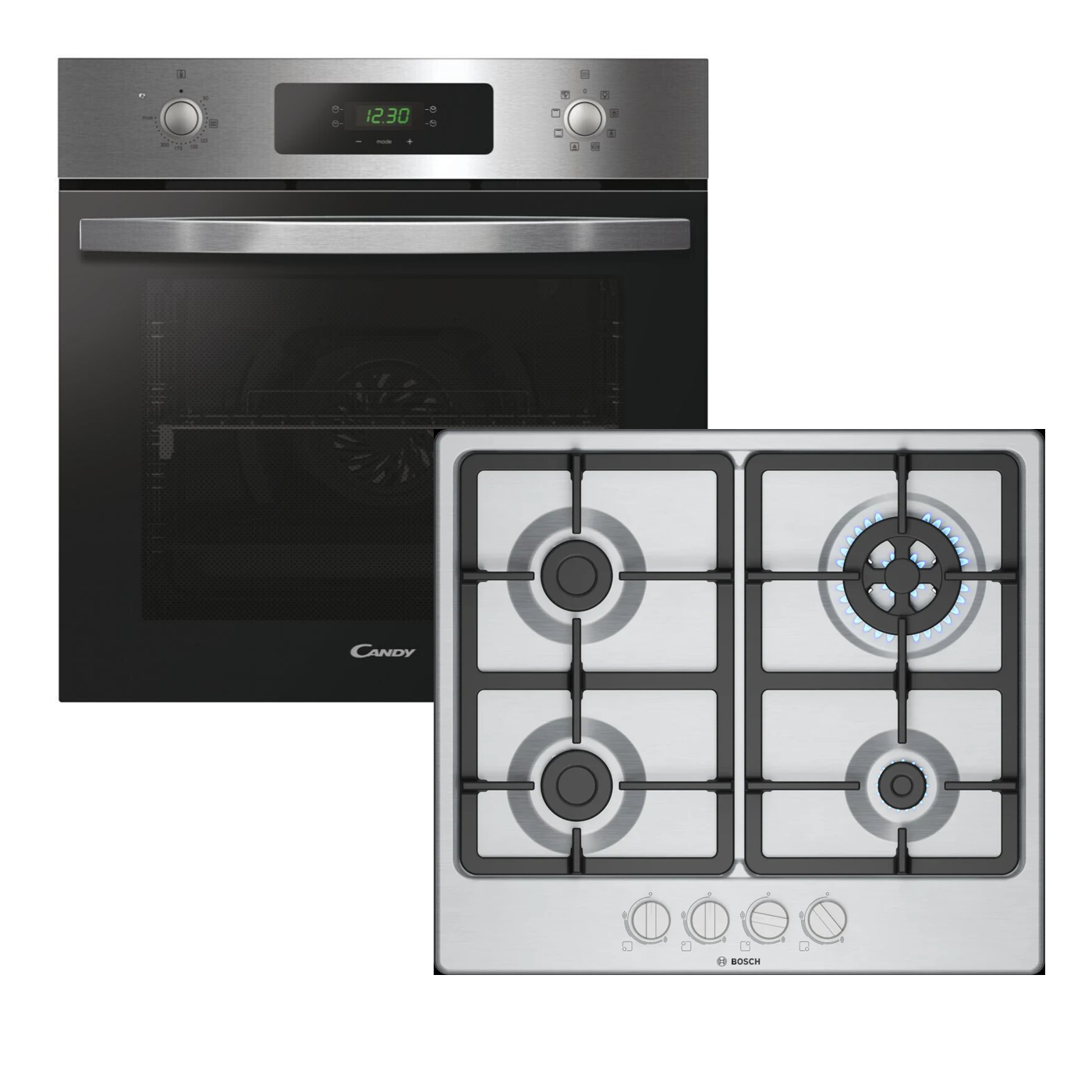 Combo Horno Candy + Anafe Bosch PGH6B5K90 Serie 4 (acero inox quemador Wok)