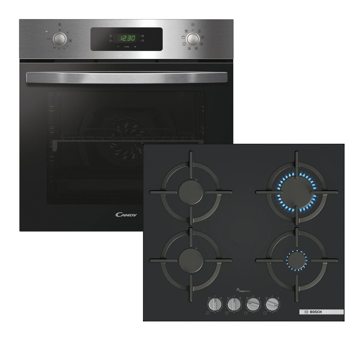 Combo Horno Candy + Anafe Bosch PPP6A6I10 Serie 6 (vidrio negro FlameSelect)
