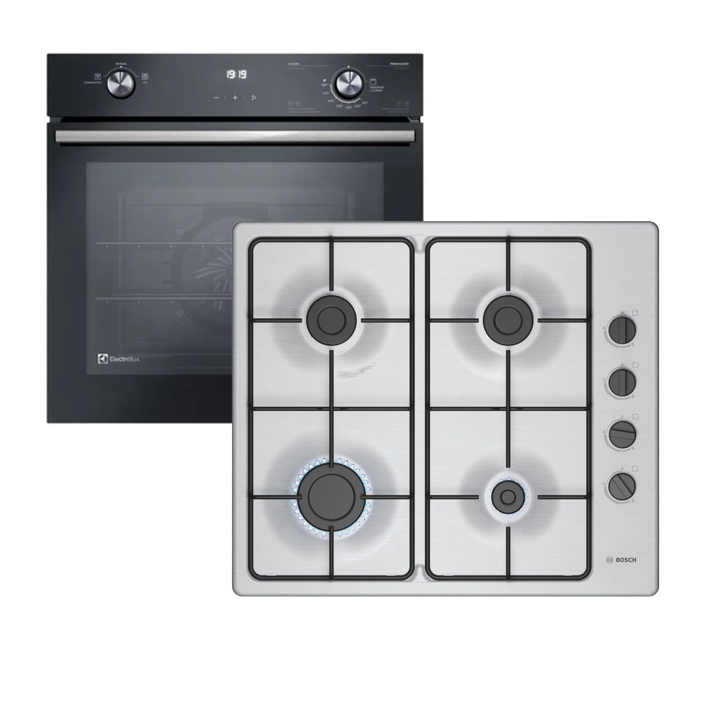 Combo Horno a Gas Electrolux 80L + Anafe a Gas Bosch Acero Inoxidable 60cm
